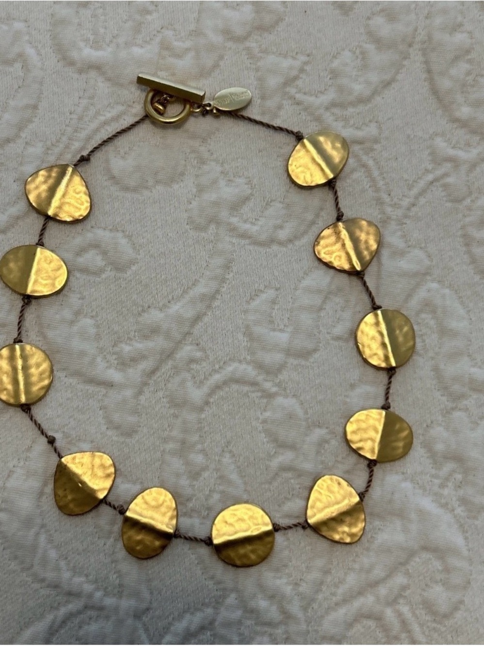White House Black Market Gold-Tone Hammered Disc Necklace
